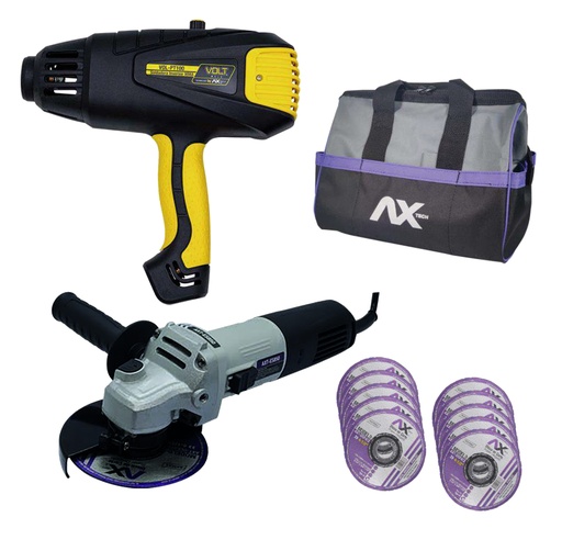 [VOL-PT100-C2] COMBO SOLDADORA INVERSOR TIPO PISTOLA P/ELECTRODO 20-90 AMP 110 V+MINIESMERILADORA 850W+10 DISCOS 4 1/2+MALETA
