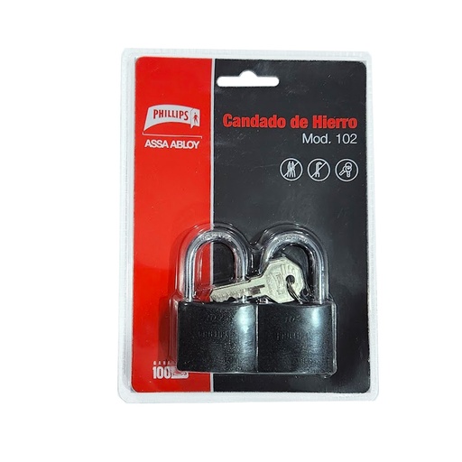 [PHI-MX7171] CANDADO DE HIERRO ACABADO COLOR NEGRO GANCHO LARGO GEMELO 2 PZAS MISMA LLAVE MODELO 99 DE 20 MM (PHI-99)