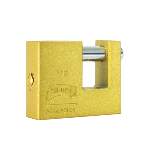 [PHI-MX7194] CANDADO DE HIERRO ACABADO COLOR LATON PARA CORTINA MODELO 110 DE 71 MM (PHI-110) LLAVE NORMAL
