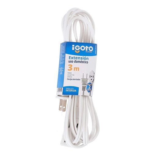 [AXO-ED13-3B] EXTENSION DOMESTICA DE 3 MTS CALIBRE 16 AWG COLOR BLANCA MATERIAL ALU-COBRE C/3 ENTRADAS