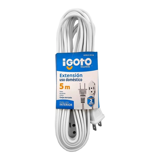 [AXO-ED13-5B] EXTENSION DOMESTICA DE 5 MTS CALIBRE 16 AWG COLOR BLANCA MATERIAL ALU-COBRE C/3 ENTRADAS