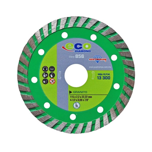 [AUS-856] DISCO DE DIAMANTE DE 4-1/2 X 2.2mm X 7/8 TURBO VERDE ECODIAM (EL MAS ECONOMICO DE LA LINEA)