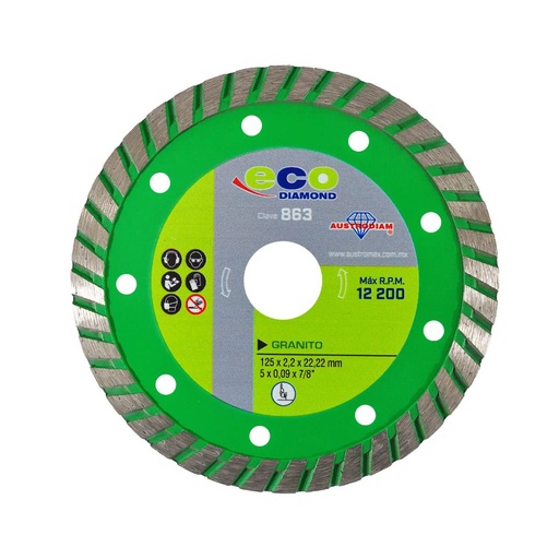 [AUS-863] DISCO DE DIAMANTE DE 5 X 2.2mm X 7/8 TURBO VERDE ECODIAM (EL MAS ECONOMICO DE LA LINEA)