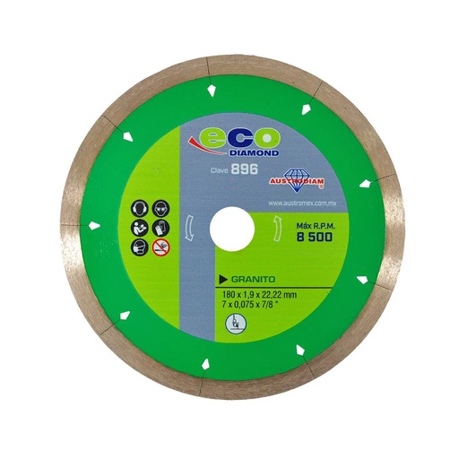 [AUS-896] DISCO DE DIAMANTE DE 7 X 1.2mm X 7/8 RIN CONTINUO VERDE ECODIAM (EL MAS ECONOMICO DE LA LINEA)