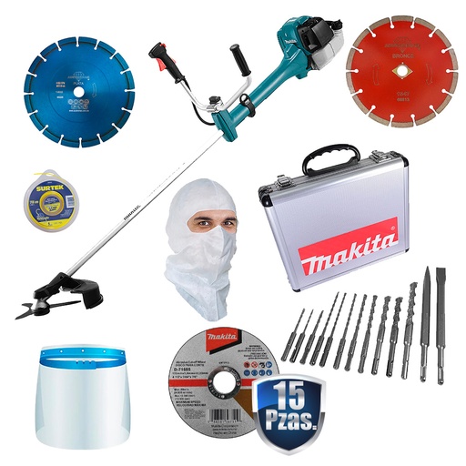 [MAK-EM4351UH+C01] COMBO DESBROZADORA GAS. 4 TIEMPOS 43CC 2HP USO RUDO, MAN. BICICLETA+HILO DE NYLON DE 78MT+ACC VARIOS