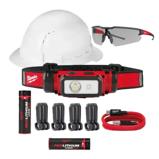 [MIL-2163-21+C01] COMBO LINTERNA FRONTAL RECARGABLE USB PARA CASCO + BATERIA 3.0 AMP+CASCO CLASE C+LENTES