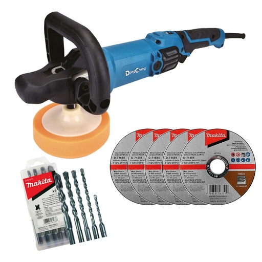 [DCH-DSP05-180+C03] COMBO PULIDORA DE 7 1,250 WATTS V.V. 0-3500 RPM+KIT DE 5 BROCAS MULTIPROPOSITO+10 DISCOS MAKITA D-71685