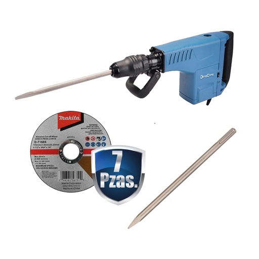 [DCH-DZG10+C02] COMBO MARTILLO DEMOLEDOR SDS MAX 1,500 W 16 J. 10KG+CINCEL SDS MAX DE PUNTA DE 16 P.+7 DISCOS MAKITA D-71685
