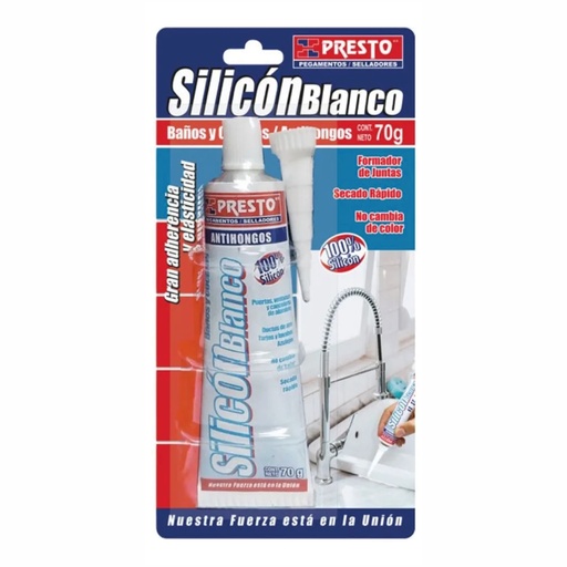 [PRE-4407] SILICON COLOR BLANCO PRESTO 100 % TUBO DE 070 GRS.