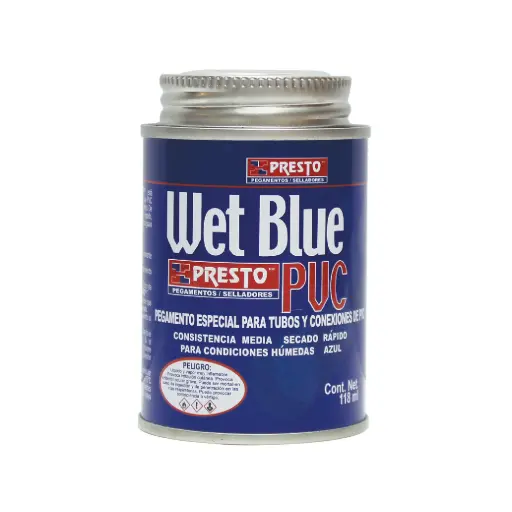 [PRE-9608] PEGAMENTO AZUL PRESTO PVC WET BLUE LATA DE 118 ML.