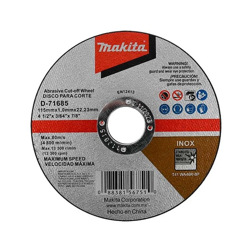 [MAA-D-71685] DISCO ABRASIVO P/CORTE ACERO INOXIDABLE 4 1/2 X 3/64 X 7/8 (SUPER ECONOMICO)£