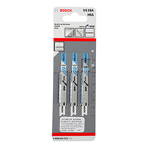 [BOA-2608631511] PAQUETE DE 3 SEGUETAS P/CALADORA METAL CORTE RECTO 1-3mm BD (BOA-U118A)