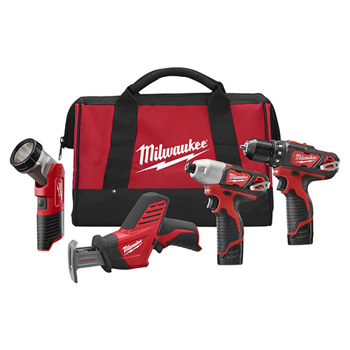 [MIL-2498-24] COMBO DE 4 HERRAMIENTAS 12 V ION LITIO (LLAVE IMPACTO, SIERRA SABLE, TALADRO Y LAMPARA) C/2 BAT Y CARGADOR