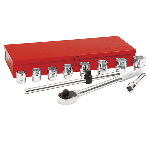 [URR-5500NR] JUEGO DE 11 DADOS EN PULGADAS 12 PUNTAS C/ACCESORIOS CUADRO 3/4 CAJA METALICA