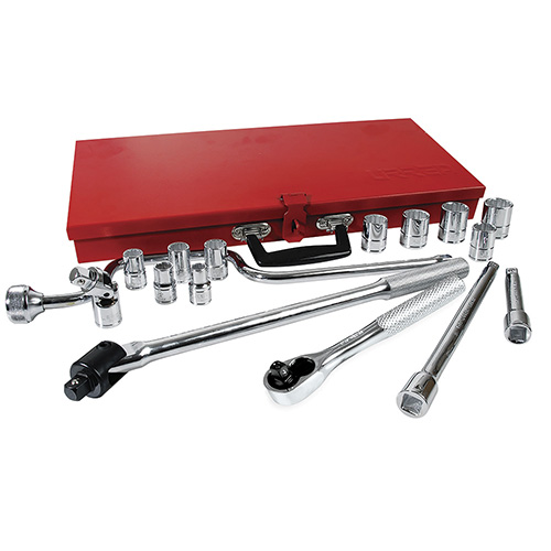 [URR-5400AB] JUEGO DE 16 DADOS EN PULGADAS 12 PUNTAS C/ACCESORIOS CUADRO 1/2 EN CAJA METALICA