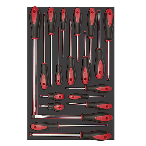 [URR-CH307] JUEGO DE 19 DESTORNILLADORES BIMATERIAL PUNTA PLANA, PHILLIPS Y CABINET