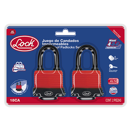 [LOC-18CA] JGO 2 CANDADO IMPERM CORT 40MM