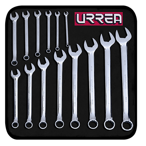 [URR-1200D] JUEGO DE 14 LLAVES COMBINADAS EN PULGADAS EN ESTUCHE.