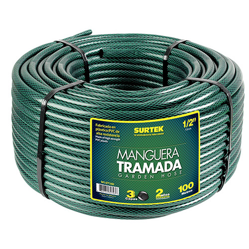 [SUR-M12T100] MANGUERA P/JARDIN TRAMADA C/CONECTOR LATON 1/2 100MDE LONGITUD