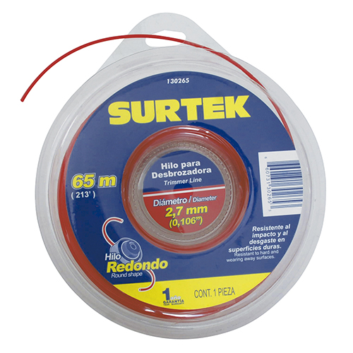 [SUR-130265] HILO DE NYLON PARA DESBROZADORA ELECTRICA Y GASOLINA DE 63 MTS X 2.7 MM COLOR ROJO