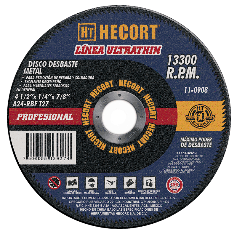 [HEC-110908] DISCO DE DESBASTE METAL 4 1/2X 1/4 X 7/8 ECONOBALANCE T27