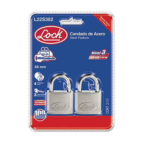 [LOC-L22S382] CANDADO ACERO STD CORTO 2 PZAS. 38MM AC