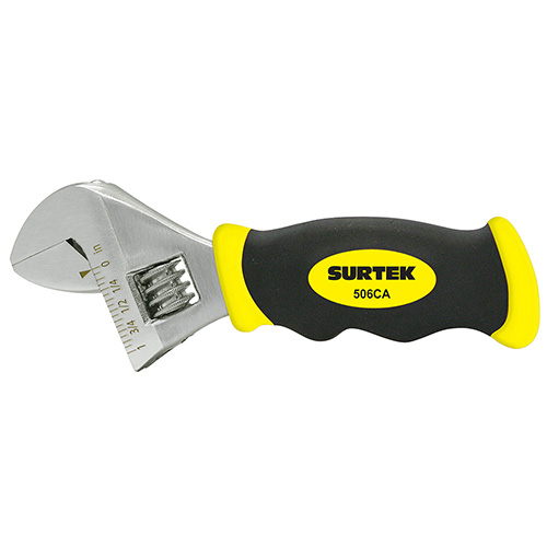 [SUR-506CA] LLAVE AJUSTABLE CROMADA CORTA CON MANGO RUBBER GRIP 6"