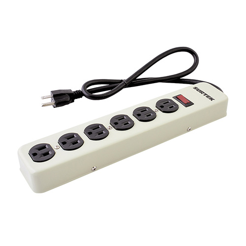 [SUR-136222] SUPRESOR DE PICOS METÁLICO 6 ENTRADAS CABLE 600 J, DE 75 CM