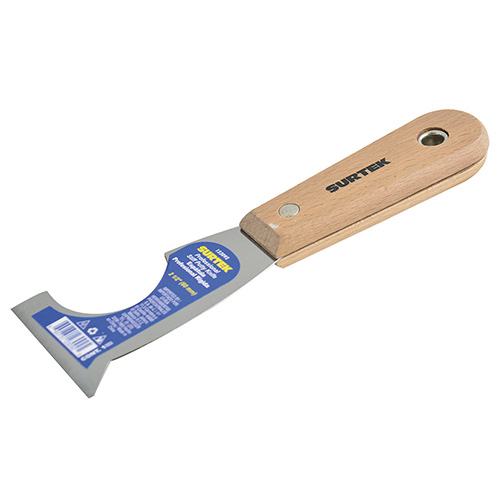 [SUR-123092] ESPÁTULA RÍGIDA DE ACERO DE ALTO CARBÓN CON RASPADOR CON MANGO DE MADERA 2-1/2", 5 EN 1