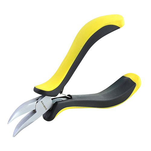 [SUR-953] MINI PINZA PARA ELECTRÓNICA CON MANGO BIMATERIAL PUNTA CURVA DE 4-3/4"