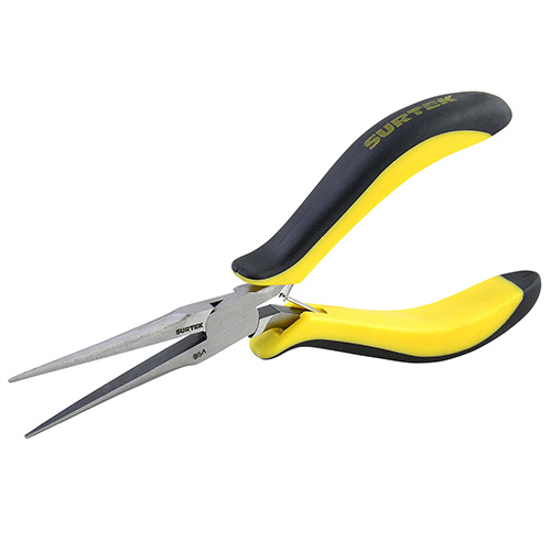 [SUR-954] MINI PINZA PARA ELECTRÓNICA CON MANGO BIMATERIAL PUNTA AGUJA DE 5-7/8"
