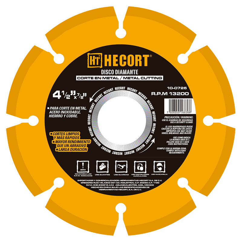 [HEC-100726] DISCO DIAMANTE CORTE METAL 4 1/2"