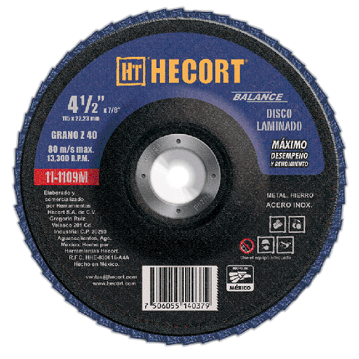 [HEC-111109M] DISCO LAMINADO 4 1/2" X 7/8" T. 29 GRANO 40