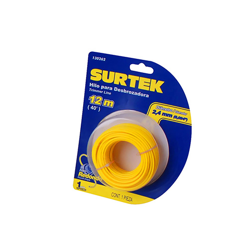 [SUR-130262] HILO DE NYLON PARA DESBROZADORA ELECTRICA Y GASOLINA DE 12 MTS X 2.4 MM COLOR AMARILLO