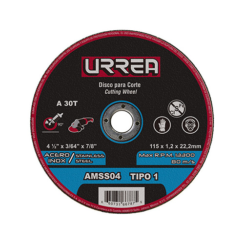 [URR-AMSS04] DISCO ABRASIVO TIPO 1 PARA ACERO INOXIDABLE 4-1/2 X 3/64 USO GENERAL (PAQ. 5 PZAS.)