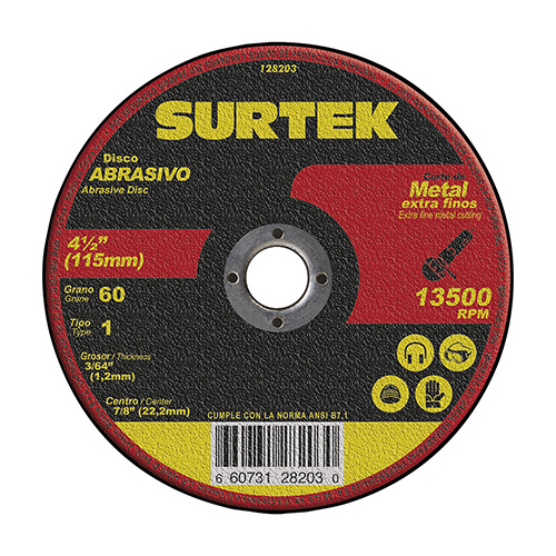 [SUR-128203] DISCO ABRASIVO TIPO 1 PARA CORTE EXTRA FINO DE ACERO INOXIDABLE 4-1/2X1.2MM