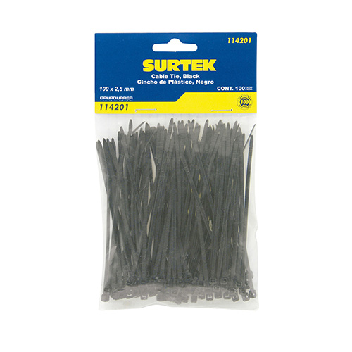 [SUR-114201] CINCHO DE PLASTICO NEGRO 100 X 2.5mm (100 PZAS.)
