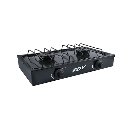 [FOY-144712] ESTUFA DE GAS 2 QUEMADORES DE ACERO INOXIDABLE COLOR NEGRO