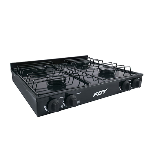 [FOY-144716] ESTUFA DE GAS 4 QUEMADORES DE ACERO INOXIDABLE COLOR NEGRO