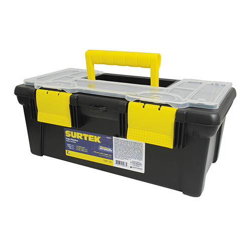[SUR-125073] CAJA PORTAHERRAMIENTAS PLASTICA CON BROCHES PLASTICOS Y ORGANIZADOR 16" X 8" X 6"