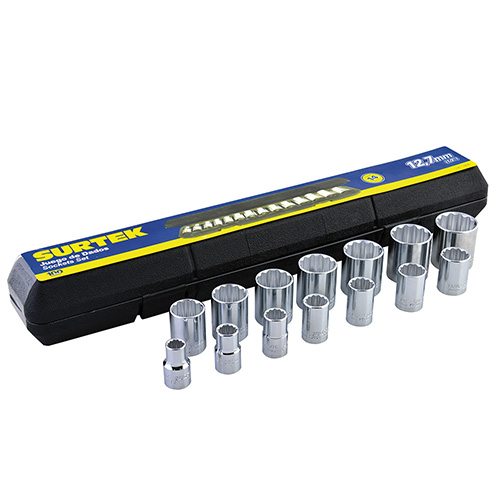 [SUR-F5800AM] JUEGO DE 14 DADOS METRICOS CUADRO DE 1/2", 12 PUNTAS