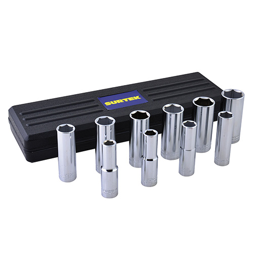 [SUR-F5800HL] JUEGO DE 10 DADOS CUADRO DE 1/2" LARGOS EN PULGADAS