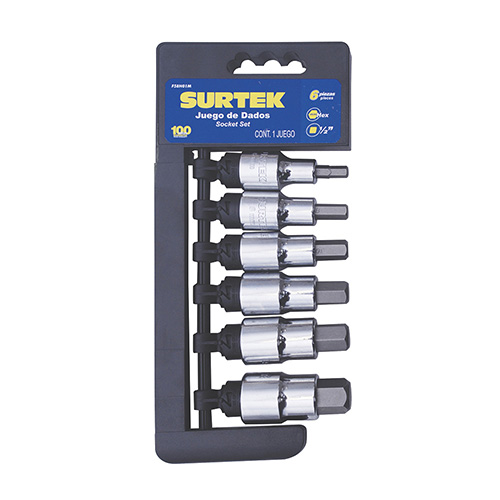 [SUR-F58H01M] JUEGO DE 6 DADOS CON PUNTA HEXAGONAL METRICOS CUADRO DE 1/2", 6 PUNTAS