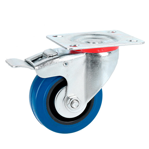 [SUR-RGO7B] RODAJA DE GOMA ELASTICA GIRATORIA CON FRENO AZUL 3"