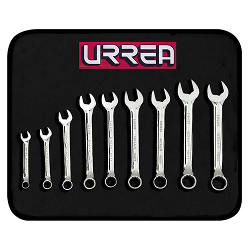 [URR-1200MT9] JUEGO DE 9 LLAVES COMBINADAS CORTAS PULIDO ESPEJO METRICAS, 12 PUNTAS