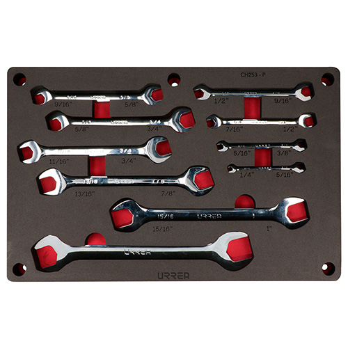 [URR-CH253P] JUEGO DE 10 LLAVES ESPAÑOLAS PULIDO ESPEJO, EN PULGADAS