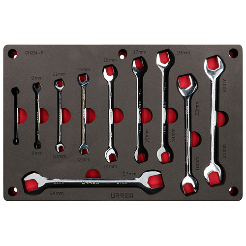 [URR-CH254P] JUEGO DE 10 LLAVES ESPAÑOLAS PULIDO ESPEJO, METRICAS