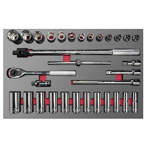 [URR-CH310L] JUEGO DE DADOS CORTOS Y LARGOS Y ACCESORIOS DE 1/2" EN PULGADAS, 32 PIEZAS